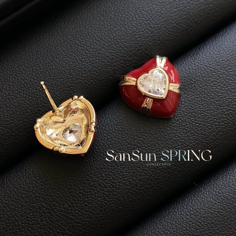 関税/送料込み【en route】18K リボンハートピアス SS614 赤いハートリボン ピアス | SanSun Jewelry