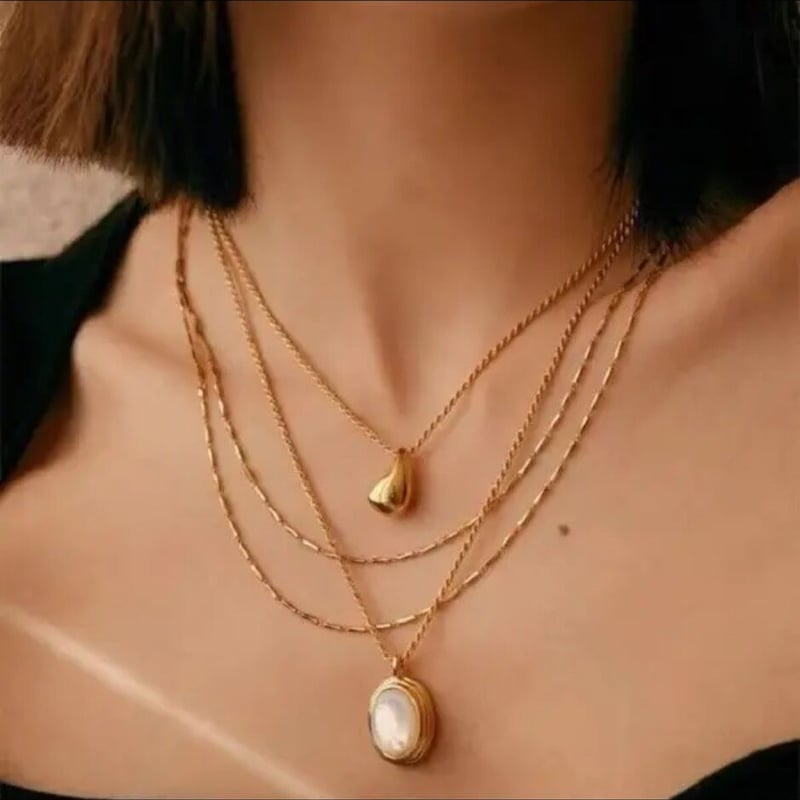 H668 厚切り天然シェル 楕円形ネックレス 18KGP | SanSun Jewelry