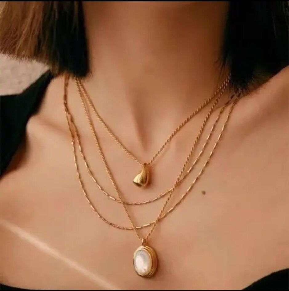 H668 厚切り天然シェル 楕円形ネックレス 18KGP | SanSun Jewelry