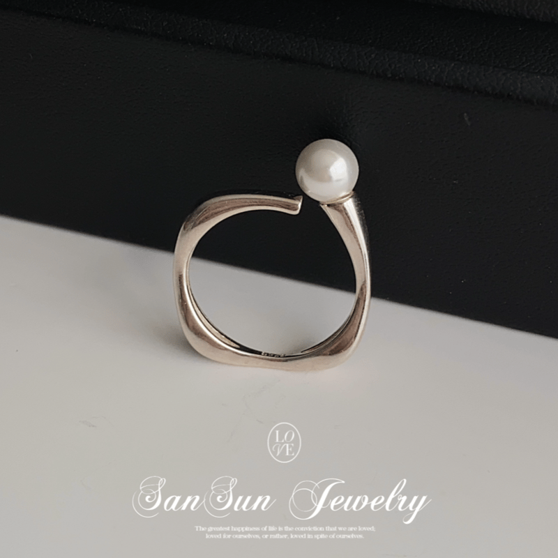SS713 純銀製オープンリング スワロフスキーパール | SanSun Jewelry