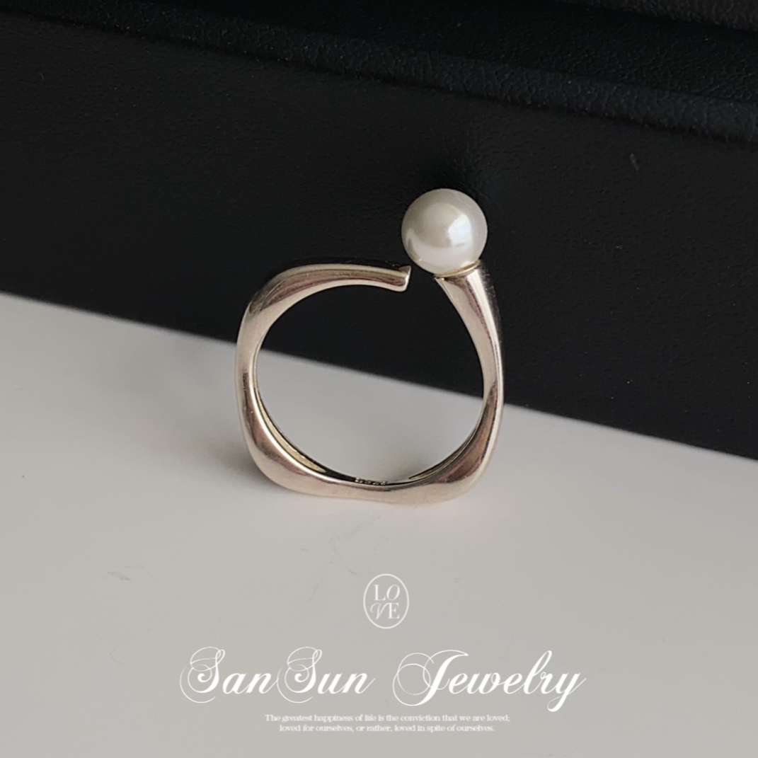 SS713 純銀製オープンリング スワロフスキーパール | SanSun Jewelry