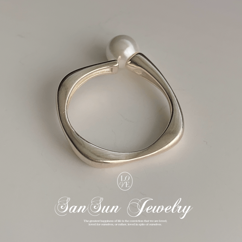 SS713 純銀製オープンリング スワロフスキーパール | SanSun Jewelry