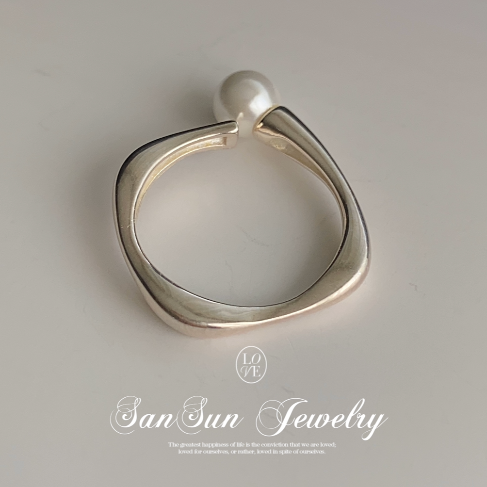 SS713 純銀製オープンリング スワロフスキーパール | SanSun Jewelry