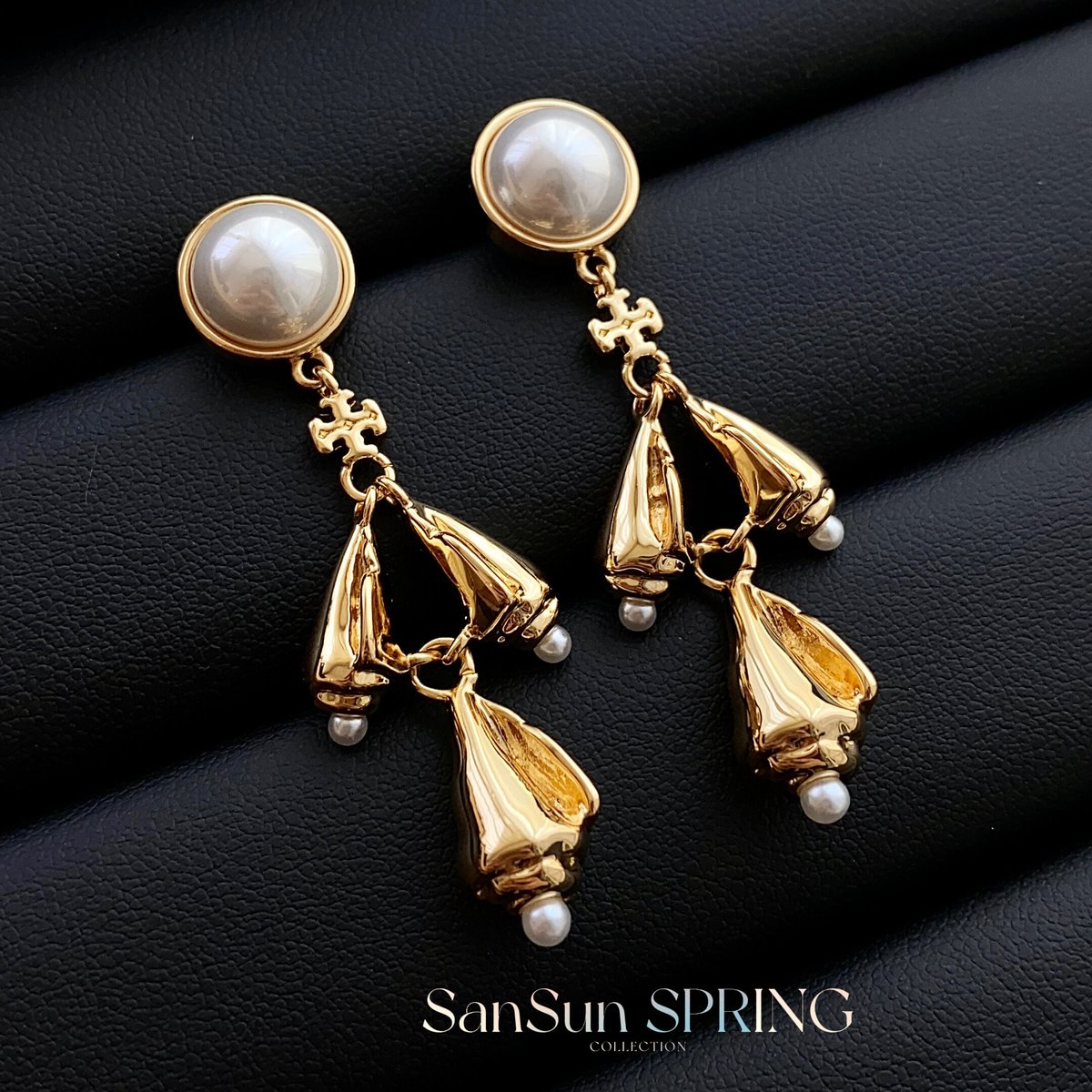 H663 揺れる T字 ドロップパールピアス 18KGP | SanSun Jewelry