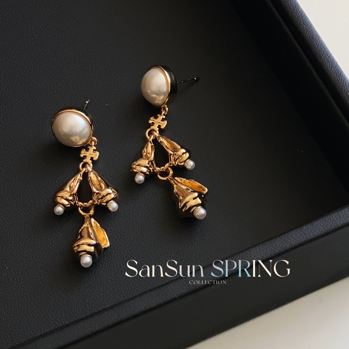H663 揺れる T字 ドロップパールピアス 18KGP | SanSun Jewelry