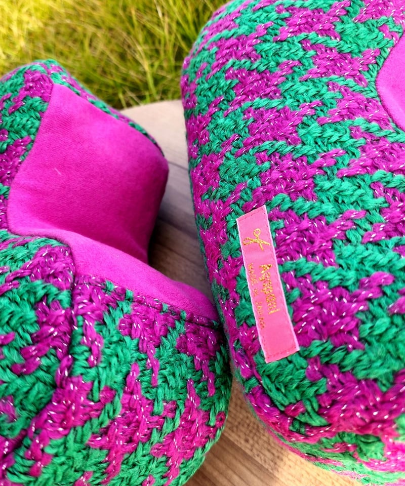 ビーニー2点　ピンク　グリーン Agapani アゴのせピロー/ピンク×グリーン 千鳥ツイード | Agapani