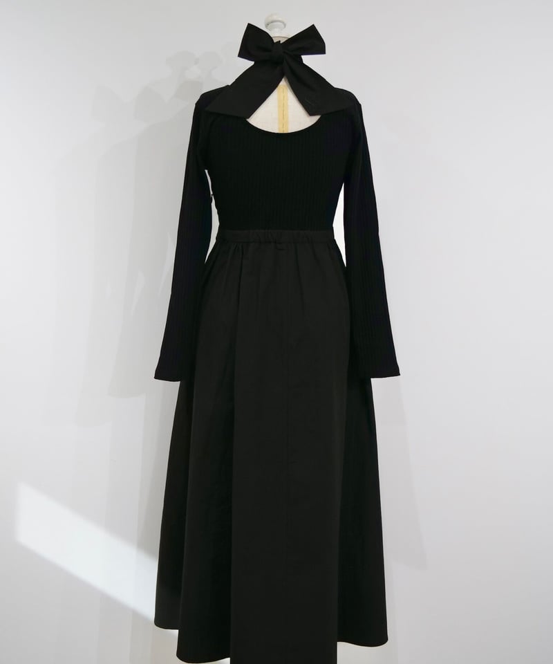 Waist ribbon classy long dress【black】 | VENEY