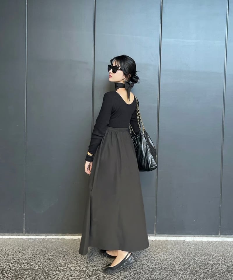 Waist ribbon classy long dress【black】 | VENEY