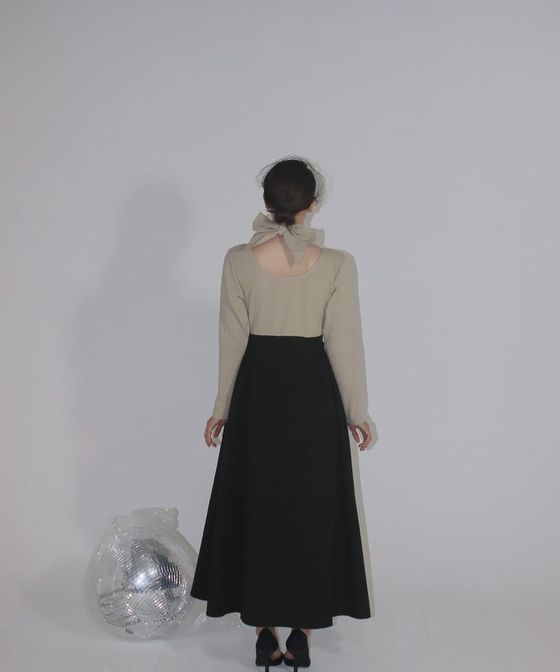 Waist ribbon classy long dress【beige】 | VENEY Waist ribbon classy long dress【beige】 | VENEY