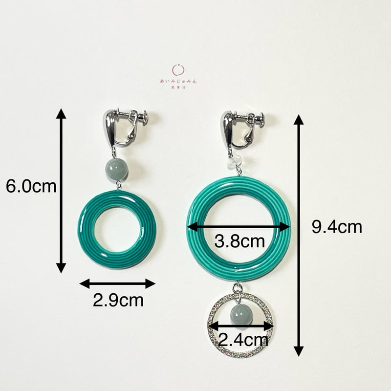 青緑色 水引き × 翡翠 × ムーンストーン《イヤリング》 | あいみじゅ