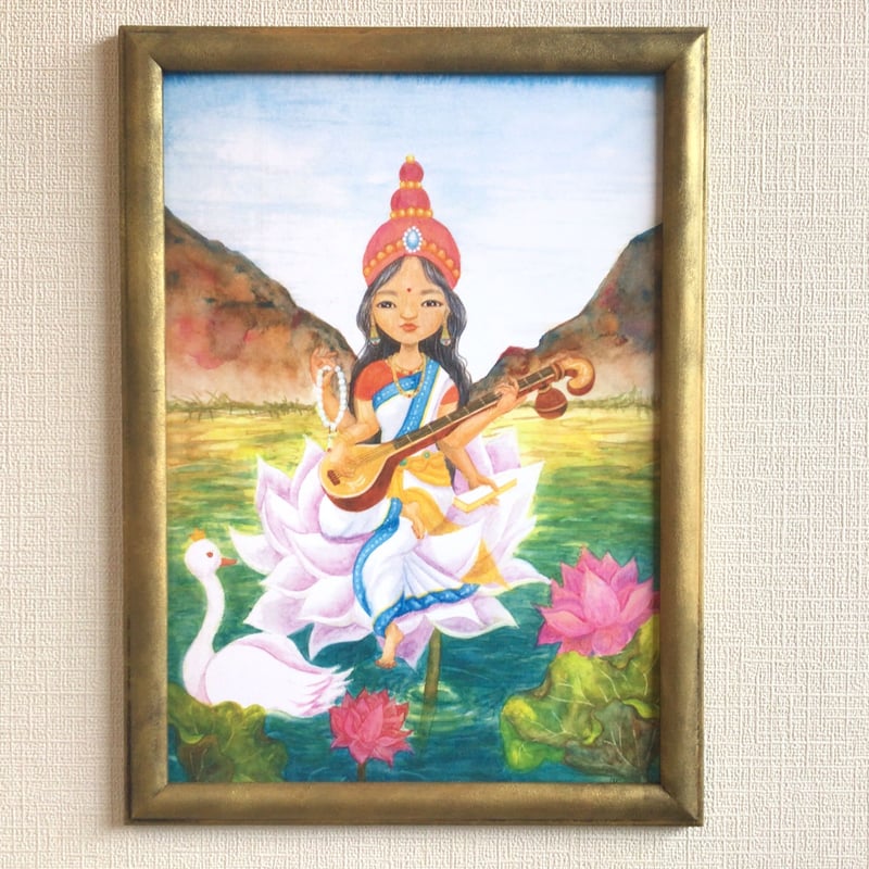 真鍮製サラスワティ知識の女神。最も美しく輝く顔を持つ 【公式通販】