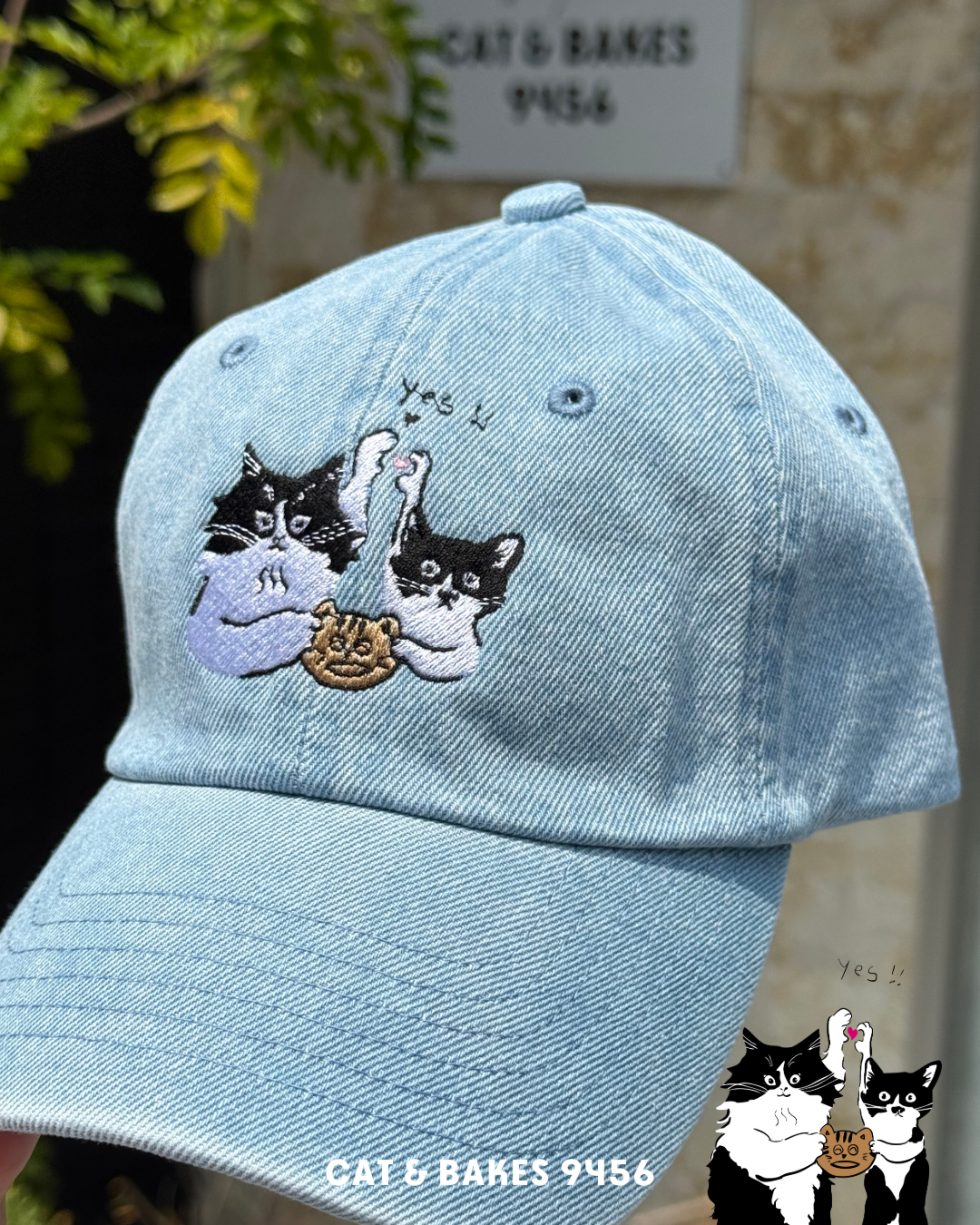yukiemon ユキエモン 猫柄 キャップ 帽子 Yes!フォーリンにゃん刺繍キャップ | CAT & BAKES 9456
