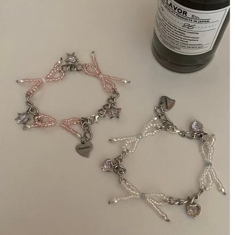 pink ribbon/ white ribbon bracelet