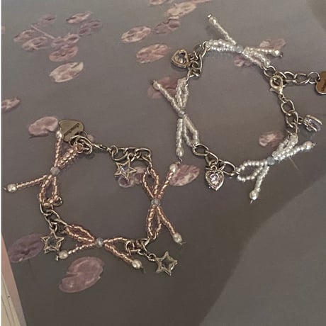 pink ribbon/ white ribbon bracelet