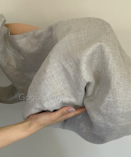 ◆手作りバッグ◆クタッとバッグ［Long］ふんわりショルダーバッグ【シルバーラメリネン】