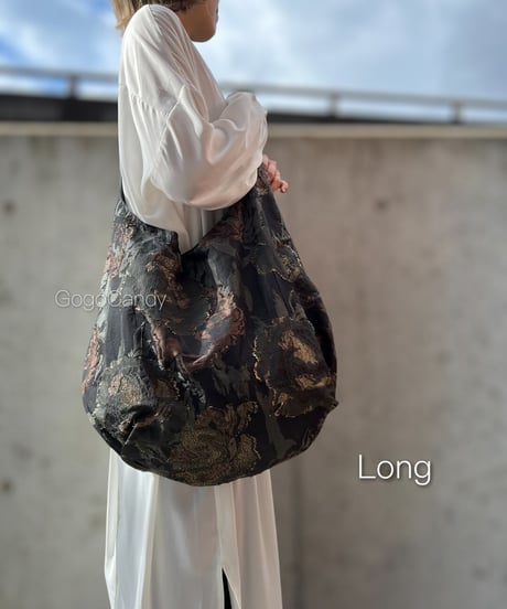 ◆手作りバッグ◆クタッとバッグ［Long / Super Long］ふんわりショルダーバッグ【ゴールドフラワー】