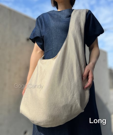 ◆手作りバッグ◆クタッとバッグ［Long / Super Long］ふんわりショルダーバッグ【リネンゴールド】