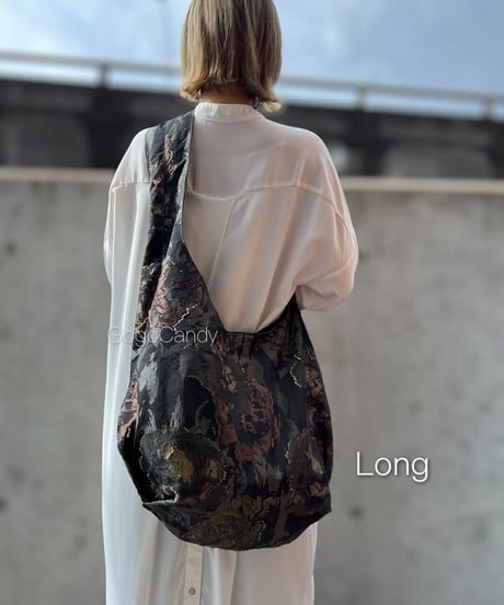 ◆手作りバッグ◆クタッとバッグ［Long / Super Long］ふんわりショルダーバッグ【ゴールドフラワー】