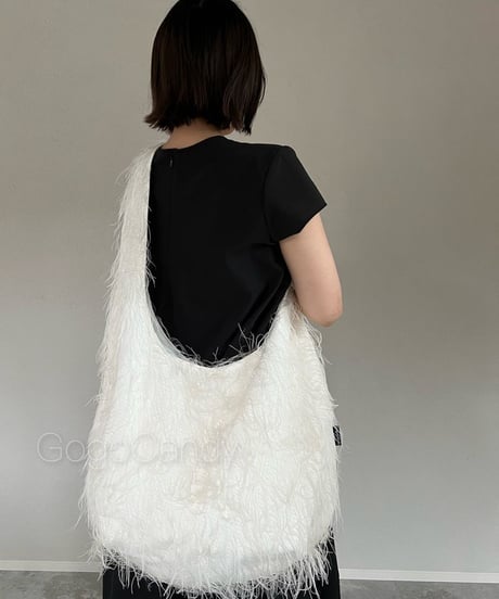 ◆手作りバッグ◆クタッとバッグ［Long］ふんわりショルダーバッグ【フリンジエクリュ】