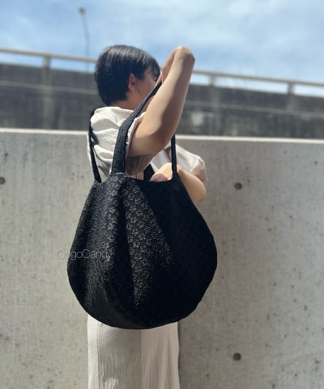 ◆手作りバッグ◆すもmoバッグ［Ｌ］まんまるトートバッグ【ぷくぷくフラワー】