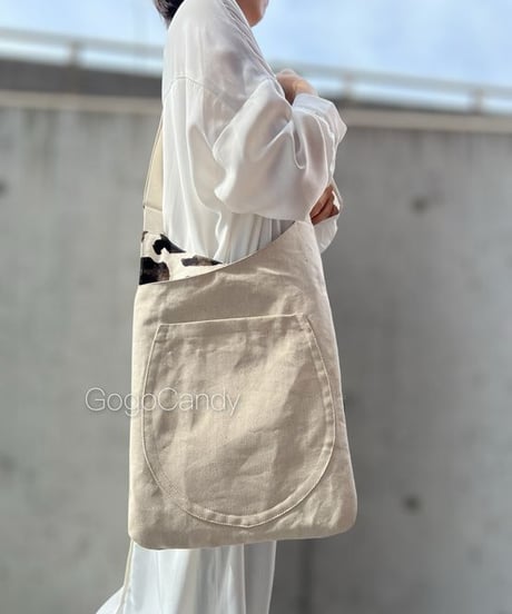 ◆手作りバッグ◆しょくパンバッグ/ショルダーバッグ・サコッシュ【リネンデニム】