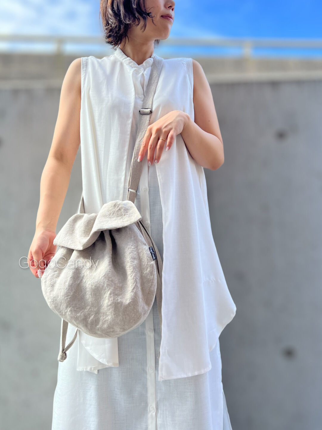 ♡ゆきそら3点おまとめ♡ハンドメイド*ふっくら*バッグ＆巾着ポシェット♡ waku 巾着ショルダーバッグ：Sサイズ ミニショルダー 巾着バッグ