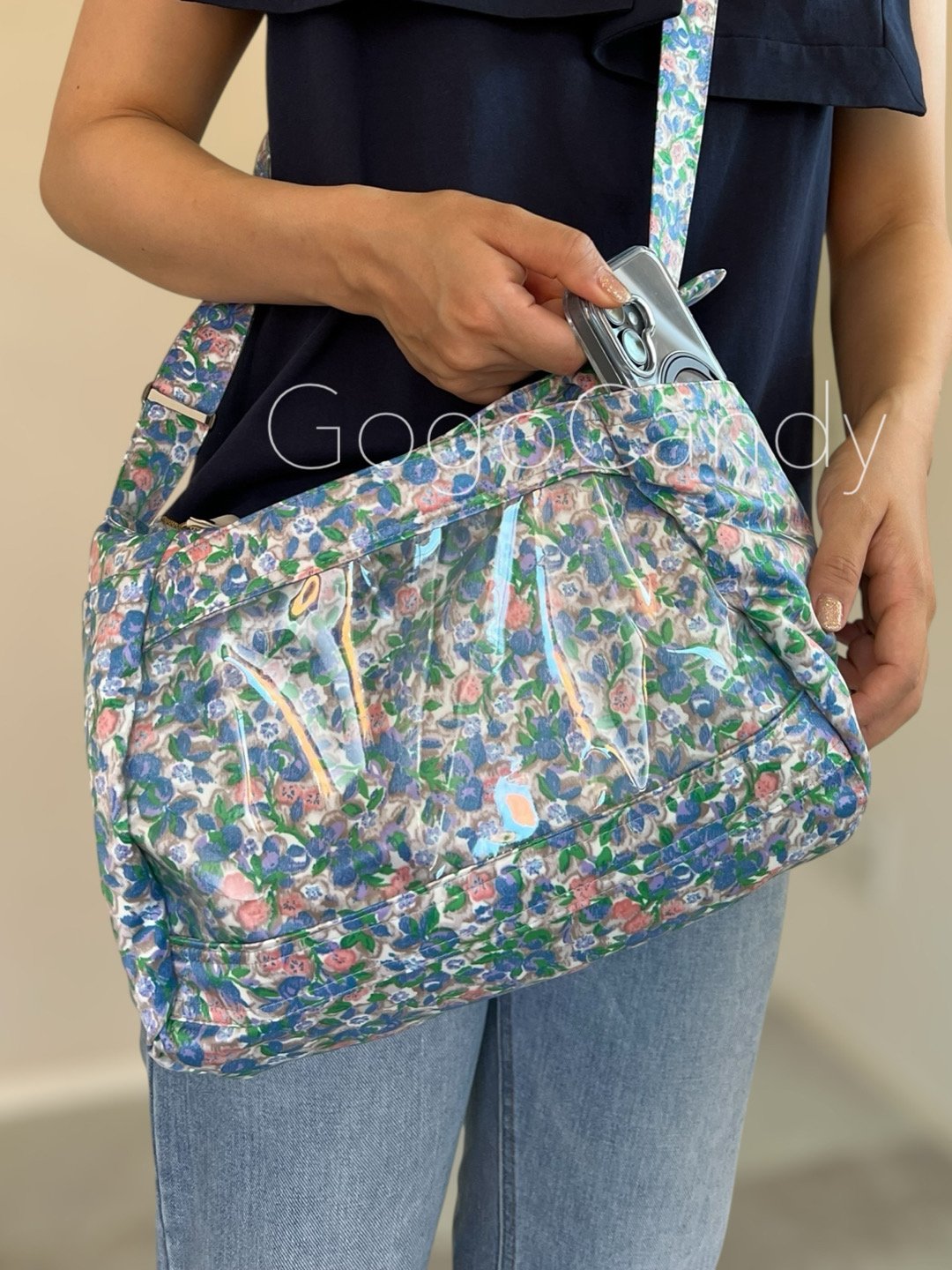 ◇手作りバッグ◇デニッシュバッグ【サテンボタニカル】ちょいみえ