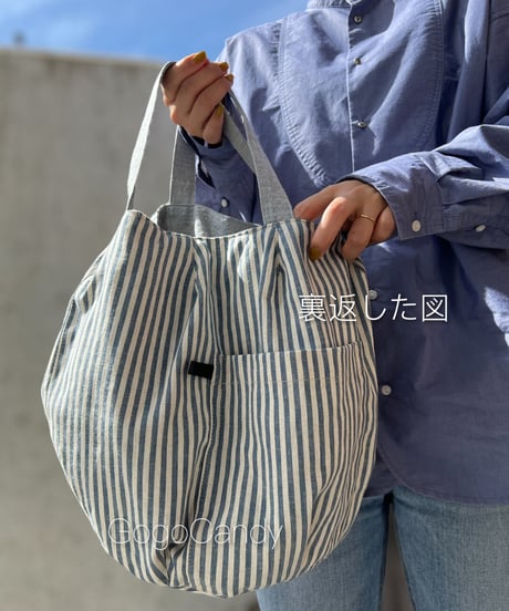 ◆手作りバッグ◆ぽっちバッグ［Ｌ］トートバッグ【ブルー】
