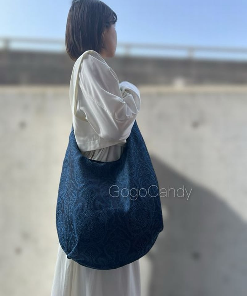 GogoCandy クタッとバッグ［Short］【リネン×ライムチェック】 ◇手作りバッグ◇クタッとバッグ［Short］【リネン×チェック