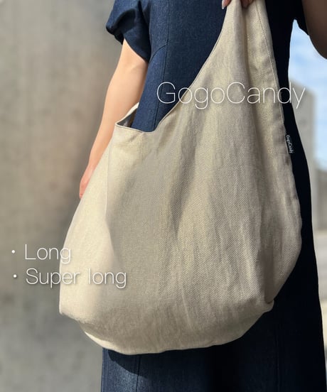 ◆手作りバッグ◆クタッとバッグ［Long / Super Long］ふんわりショルダーバッグ【リネンゴールド】