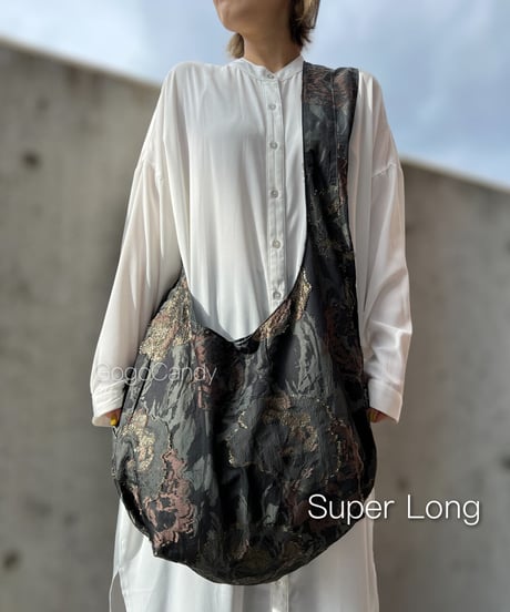 ◆手作りバッグ◆クタッとバッグ［Long / Super Long］ふんわりショルダーバッグ【ゴールドフラワー】