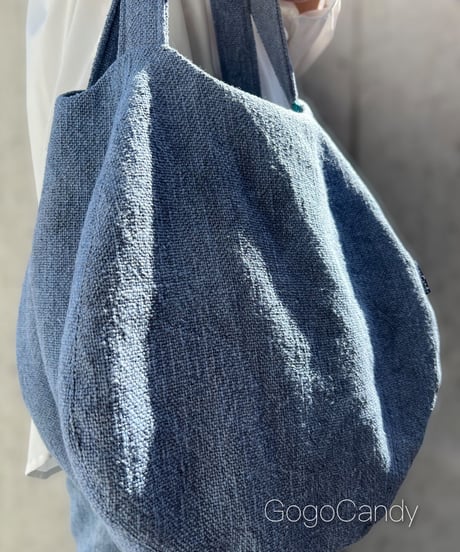 ◆手作りバッグ◆すもmoバッグ［Ｌ］まんまるトートバッグ【スモークブルー】
