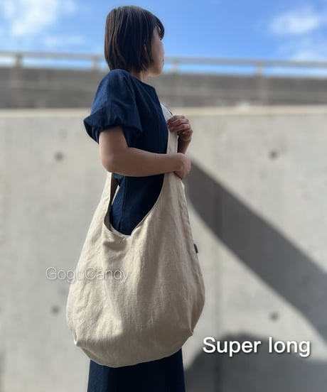 ◆手作りバッグ◆クタッとバッグ［Long / Super Long］ふんわりショルダーバッグ【リネンゴールド】