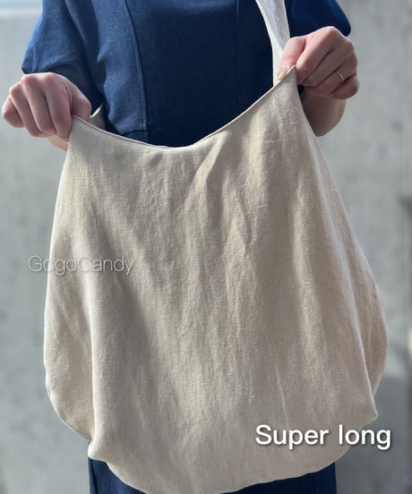 ◆手作りバッグ◆クタッとバッグ［Long / Super Long］ふんわりショルダーバッグ【リネンゴールド】