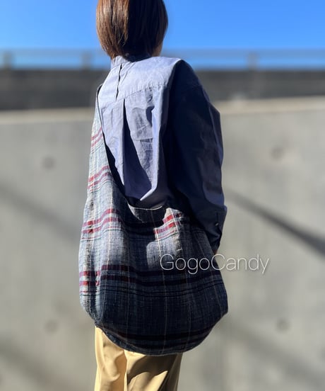 ◆手作りバッグ◆クタッとバッグ［ロング］ふんわりショルダーバッグ【プラッド】
