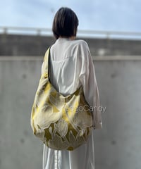 ◆手作りバッグ◆クタッとバッグ［Long］ふんわりショルダーバッグ【ゴールドフラワー】