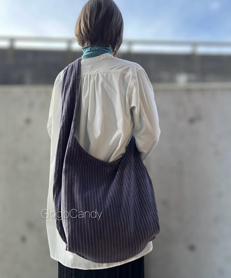 ◆手作りバッグ◆クタッとバッグ［Long］ふんわりショルダーバッグ【グレープグレー】