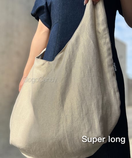 ◆手作りバッグ◆クタッとバッグ［Long / Super Long］ふんわりショルダーバッグ【リネンゴールド】