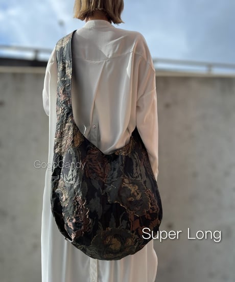 ◆手作りバッグ◆クタッとバッグ［Long / Super Long］ふんわりショルダーバッグ【ゴールドフラワー】