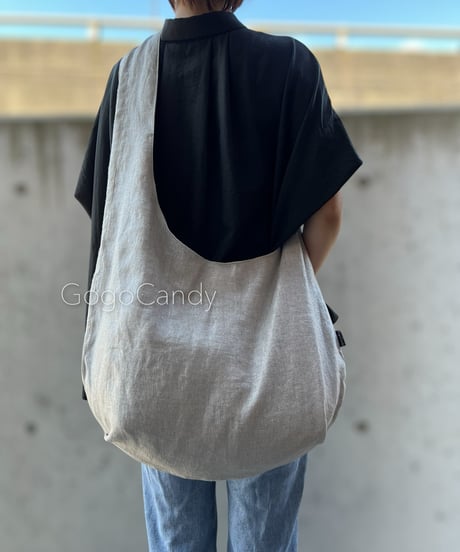 ◆手作りバッグ◆クタッとバッグ［Long］ふんわりショルダーバッグ【シルバーラメリネン】