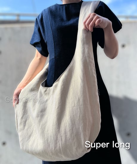 ◆手作りバッグ◆クタッとバッグ［Long / Super Long］ふんわりショルダーバッグ【リネンゴールド】