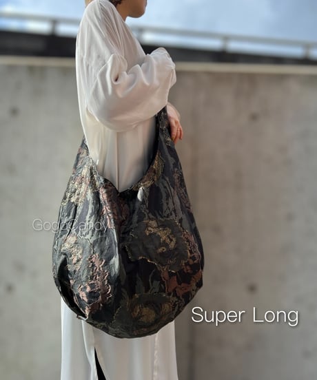 ◆手作りバッグ◆クタッとバッグ［Long / Super Long］ふんわりショルダーバッグ【ゴールドフラワー】