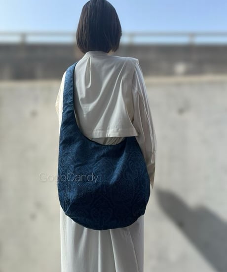 ◆手作りバッグ◆クタッとバッグ［Long］ふんわりショルダーバッグ【ダマスク】