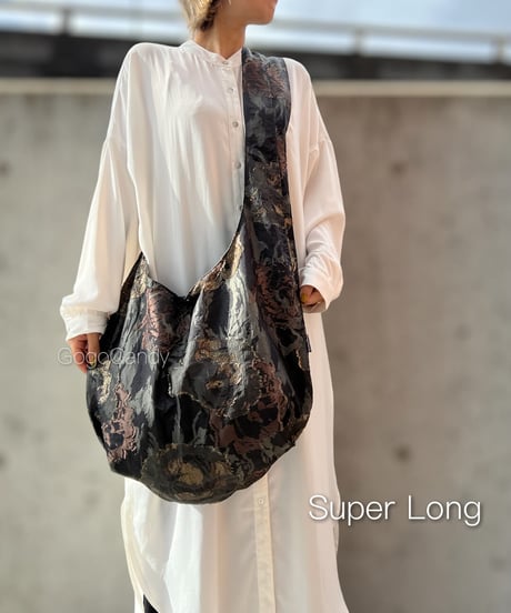 ◆手作りバッグ◆クタッとバッグ［Long / Super Long］ふんわりショルダーバッグ【ゴールドフラワー】