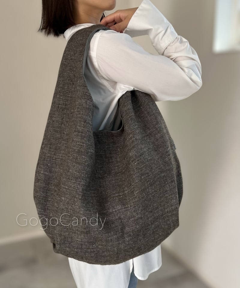GogoCandy クタッとバッグ［Short］【リネン×ライムチェック】 ◇手作りバッグ◇クタッとバッグ［Short］【リネン×チェック