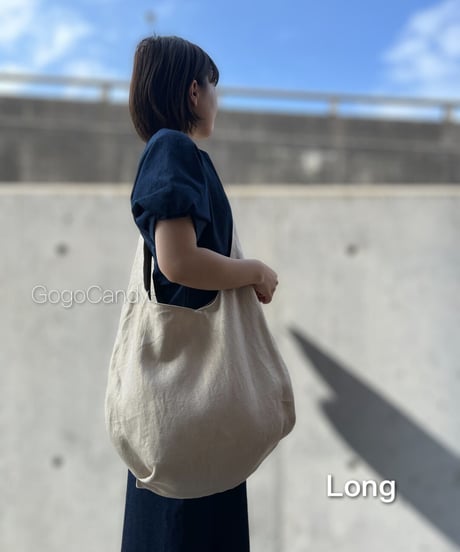 ◆手作りバッグ◆クタッとバッグ［Long / Super Long］ふんわりショルダーバッグ【リネンゴールド】