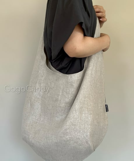 ◆手作りバッグ◆クタッとバッグ［Long］ふんわりショルダーバッグ【シルバーラメリネン】
