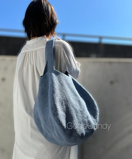 ◆手作りバッグ◆すもmoバッグ［Ｌ］まんまるトートバッグ【スモークブルー】