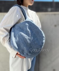 ◆手作りバッグ◆すもmoバッグ［Ｌ］まんまるトートバッグ【スモークブルー】