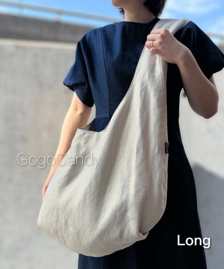 ◆手作りバッグ◆クタッとバッグ［Long / Super Long］ふんわりショルダーバッグ【リネンゴールド】
